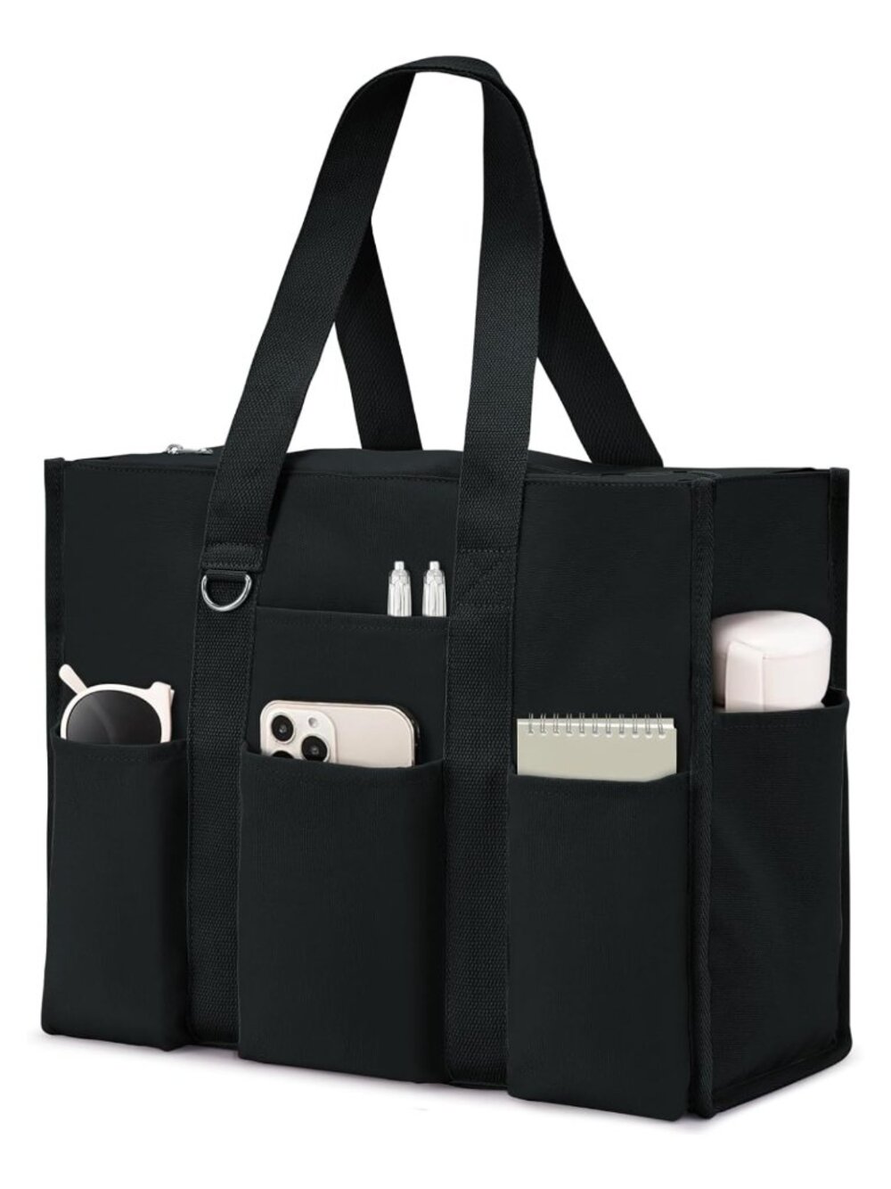 Large Waterproof Polyester Tote Bag with 12 Pockets and Zipper Closure for Work